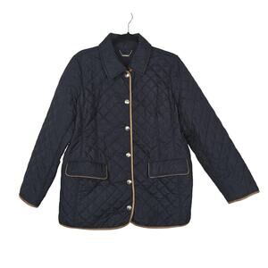 Chicos Jacket Womens 2 Navy Blue Quilted Button Front Lined Pockets Classic